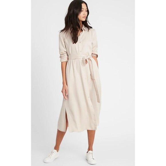New! Banana Republic Tencel Midi Shirtdress, Ecru White, Size: Petite Small - Picture 1 of 9
